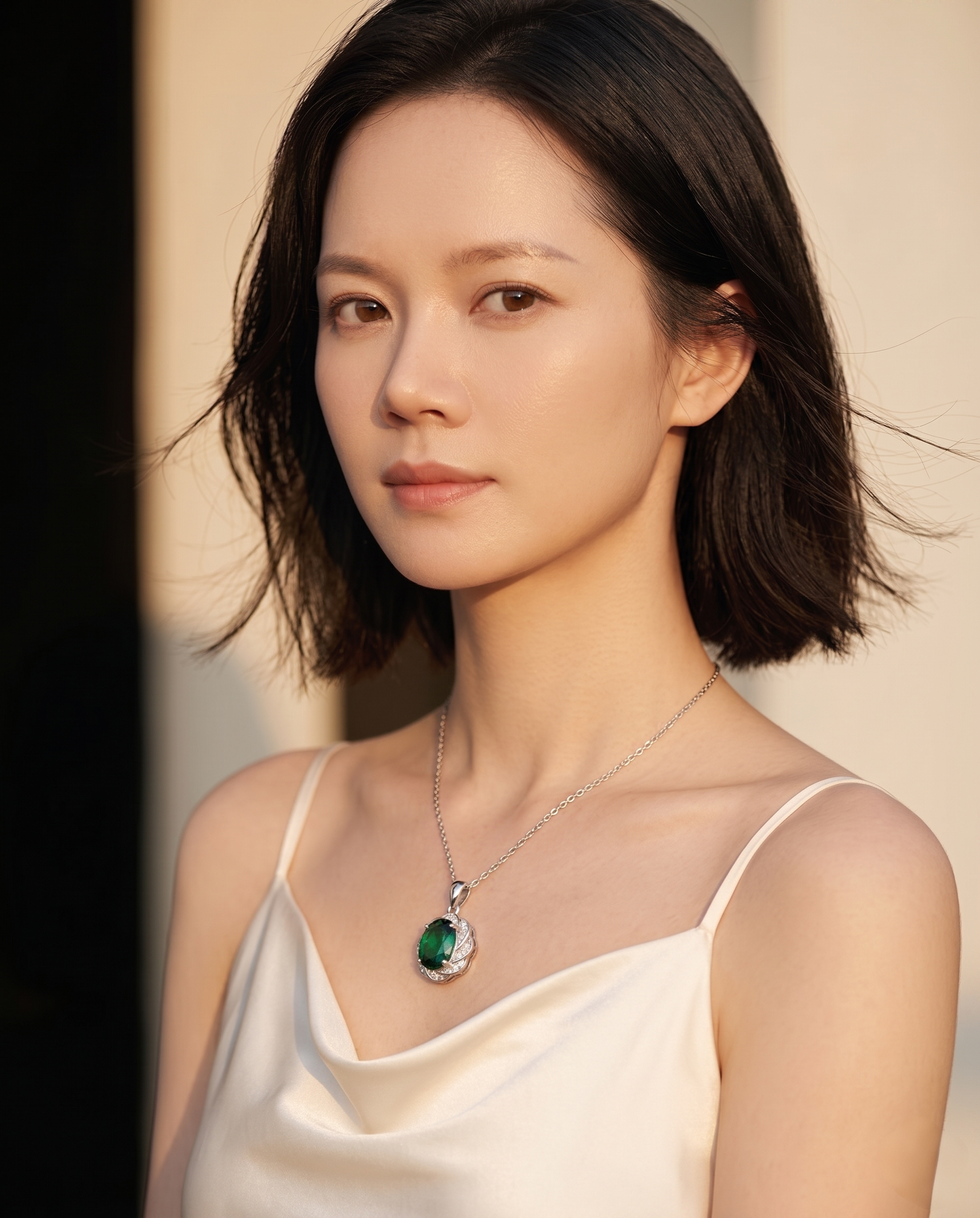 2ct Oval-Cut Green Moissanite Twisted Halo Pendant Necklace | Twisted Canopy | TARA AYARH LUNE