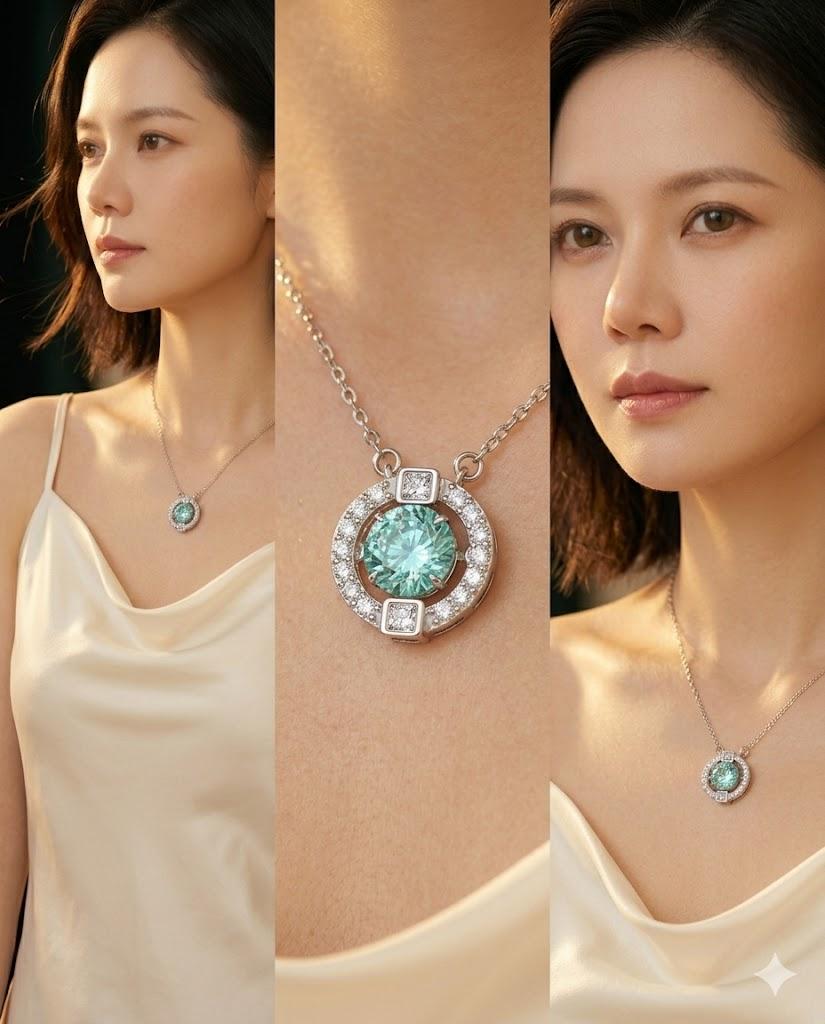 1ct Round-Cut Green Moissanite Kinetic Dancing Pendant Necklace | Kinetic Verdure | TARA AYARH LUNE