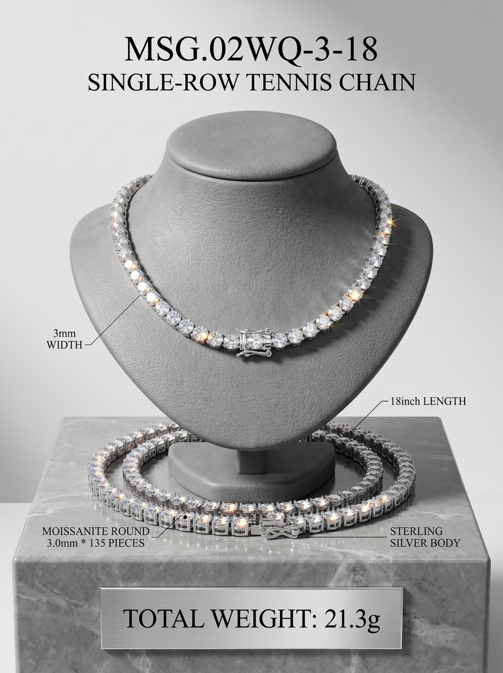3mm Bold Moissanite Tennis Chain | Sovereign Oracle | TARA AYARH LUNE