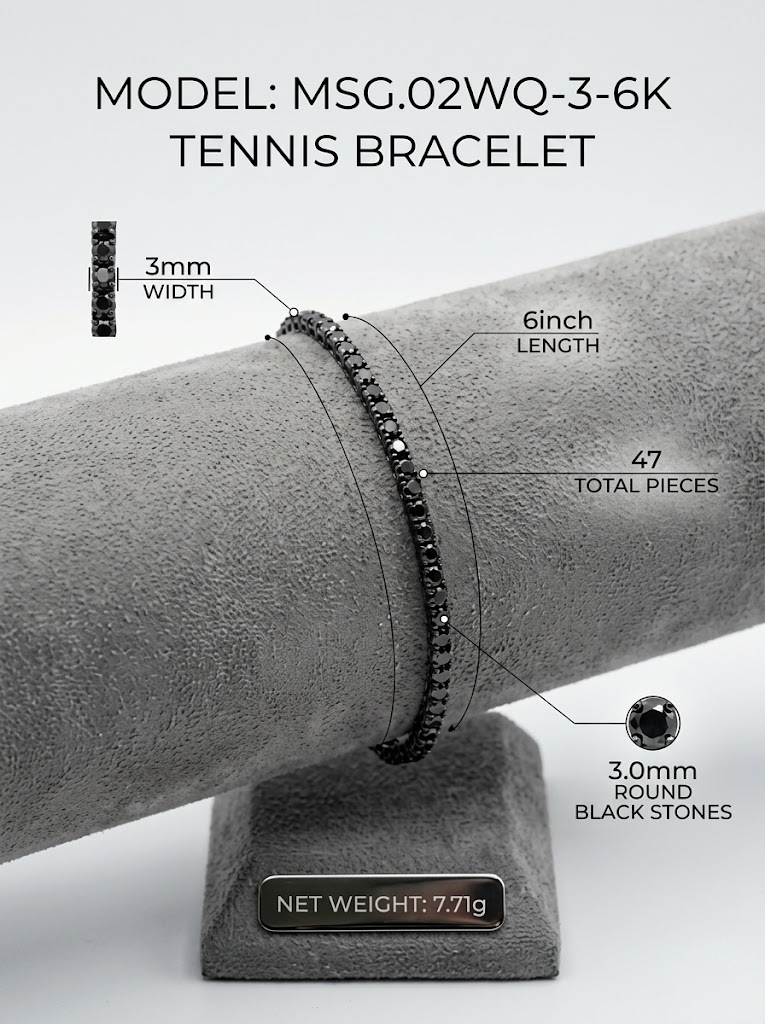 3mm Black-Plated Moissanite Tennis Bracelet | Obsidian Shield | TARA AYARH LUNE