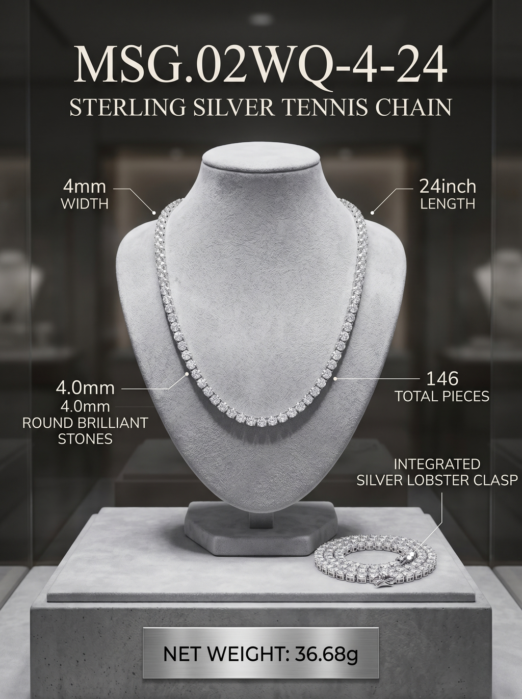 4mm Bold Moissanite 24-Inch Tennis Chain | Empire Circuit | TARA AYARH LUNE