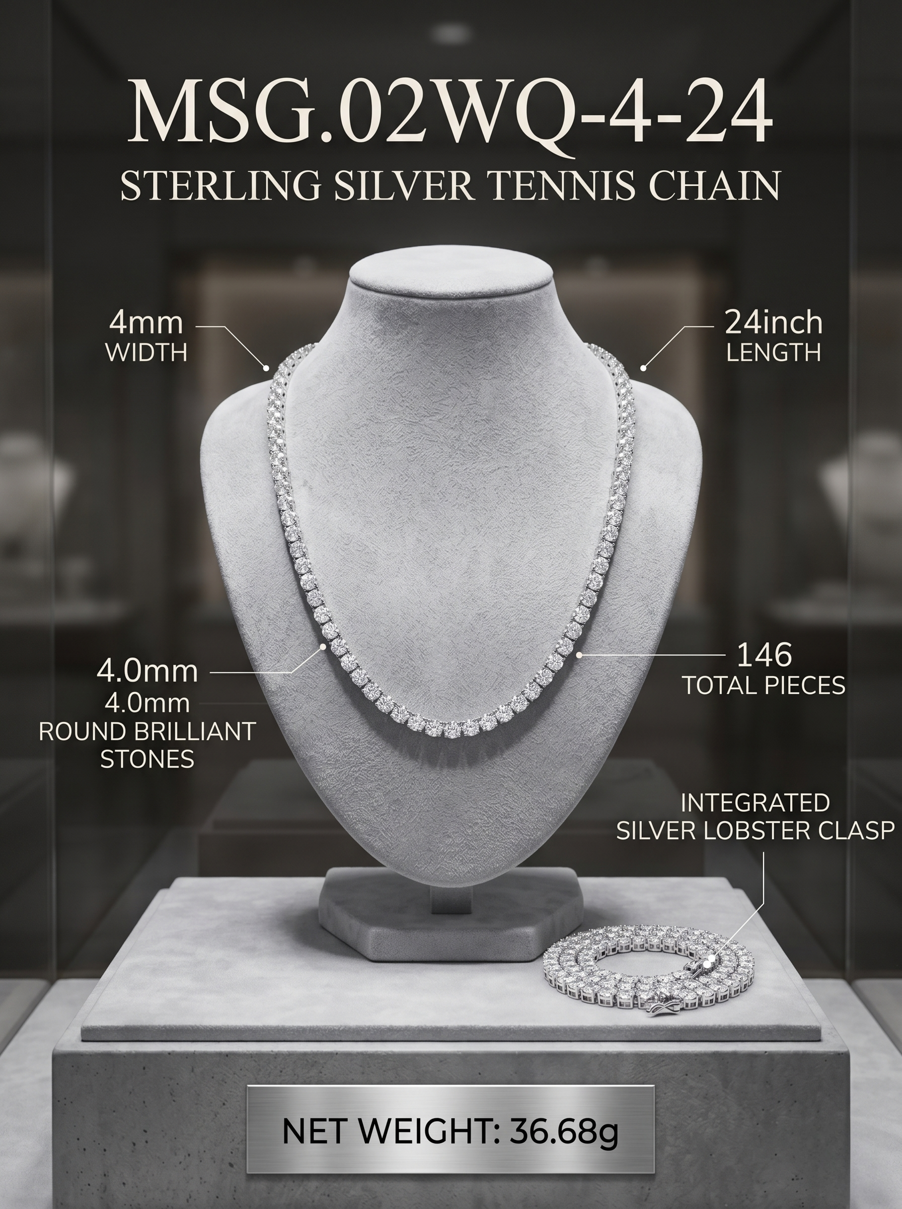 4mm Bold Moissanite 24-Inch Tennis Chain | Empire Circuit | TARA AYARH LUNE