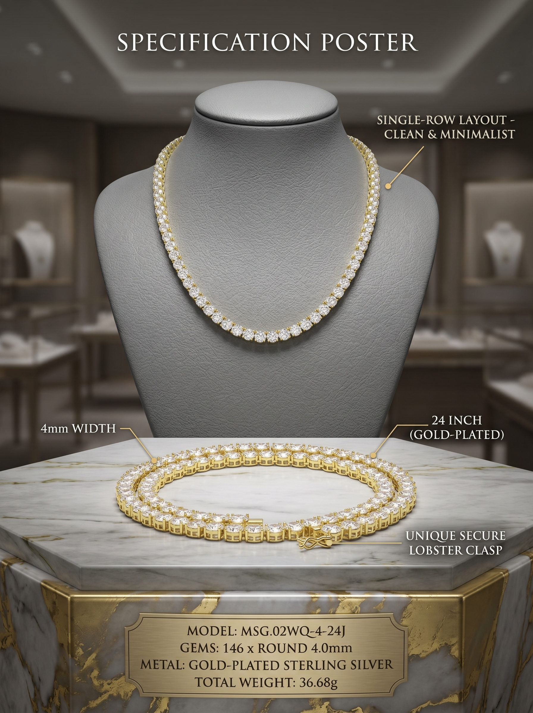4mm Bold Moissanite 24-Inch Tennis Chain | Empire Circuit | TARA AYARH LUNE