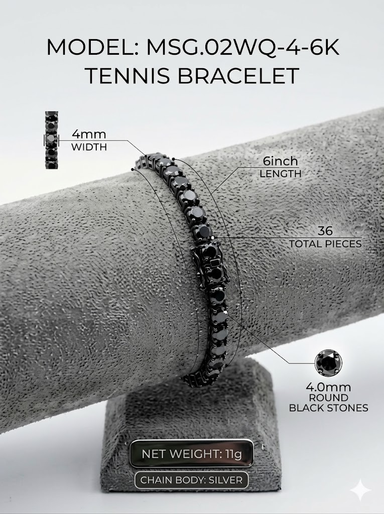 3mm Black-Plated Moissanite Tennis Bracelet | Obsidian Shield | TARA AYARH LUNE