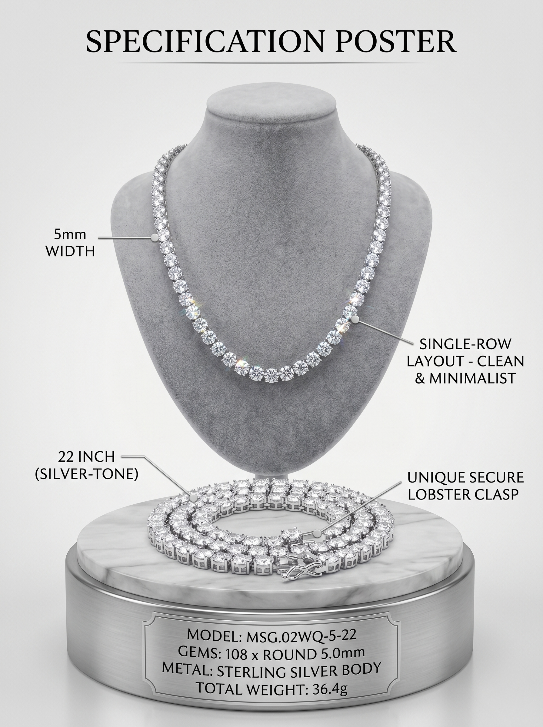 4mm Bold Moissanite 24-Inch Tennis Chain | Empire Circuit | TARA AYARH LUNE