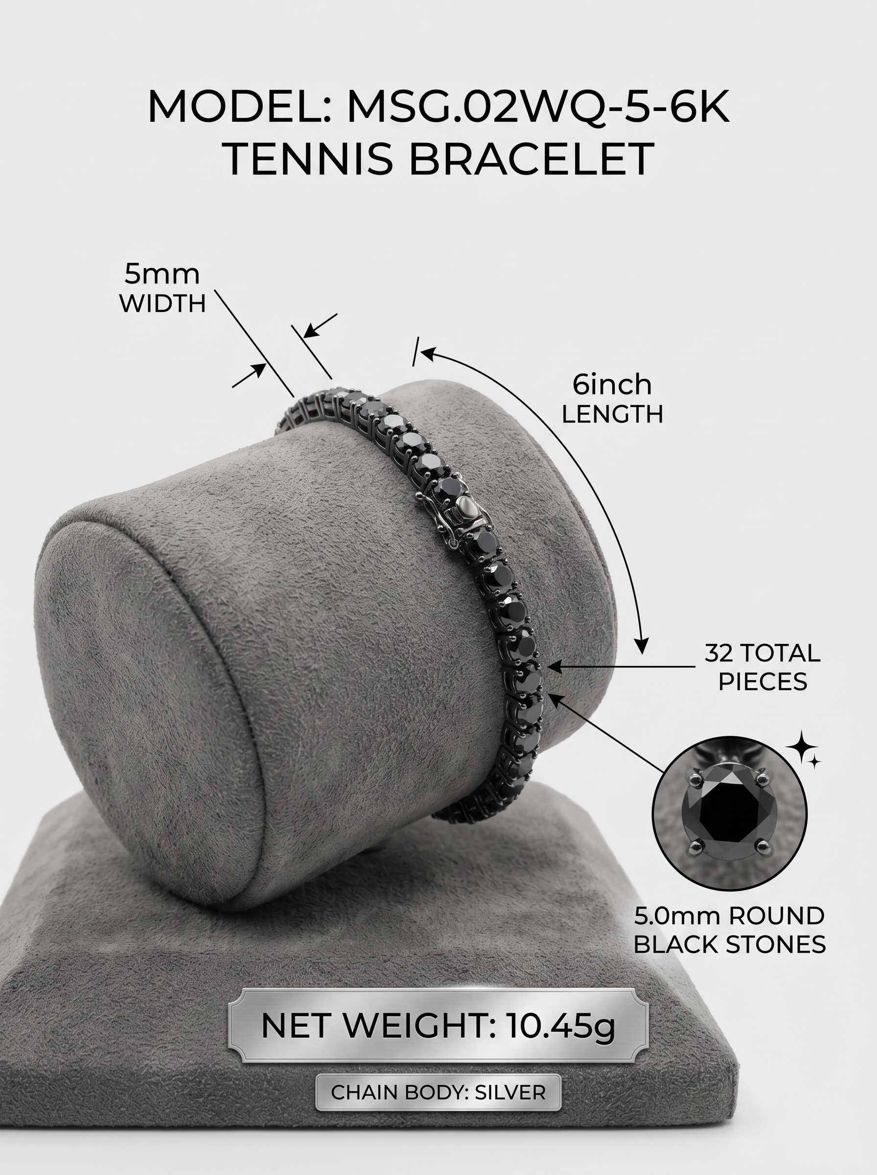 3mm Black-Plated Moissanite Tennis Bracelet | Obsidian Shield | TARA AYARH LUNE