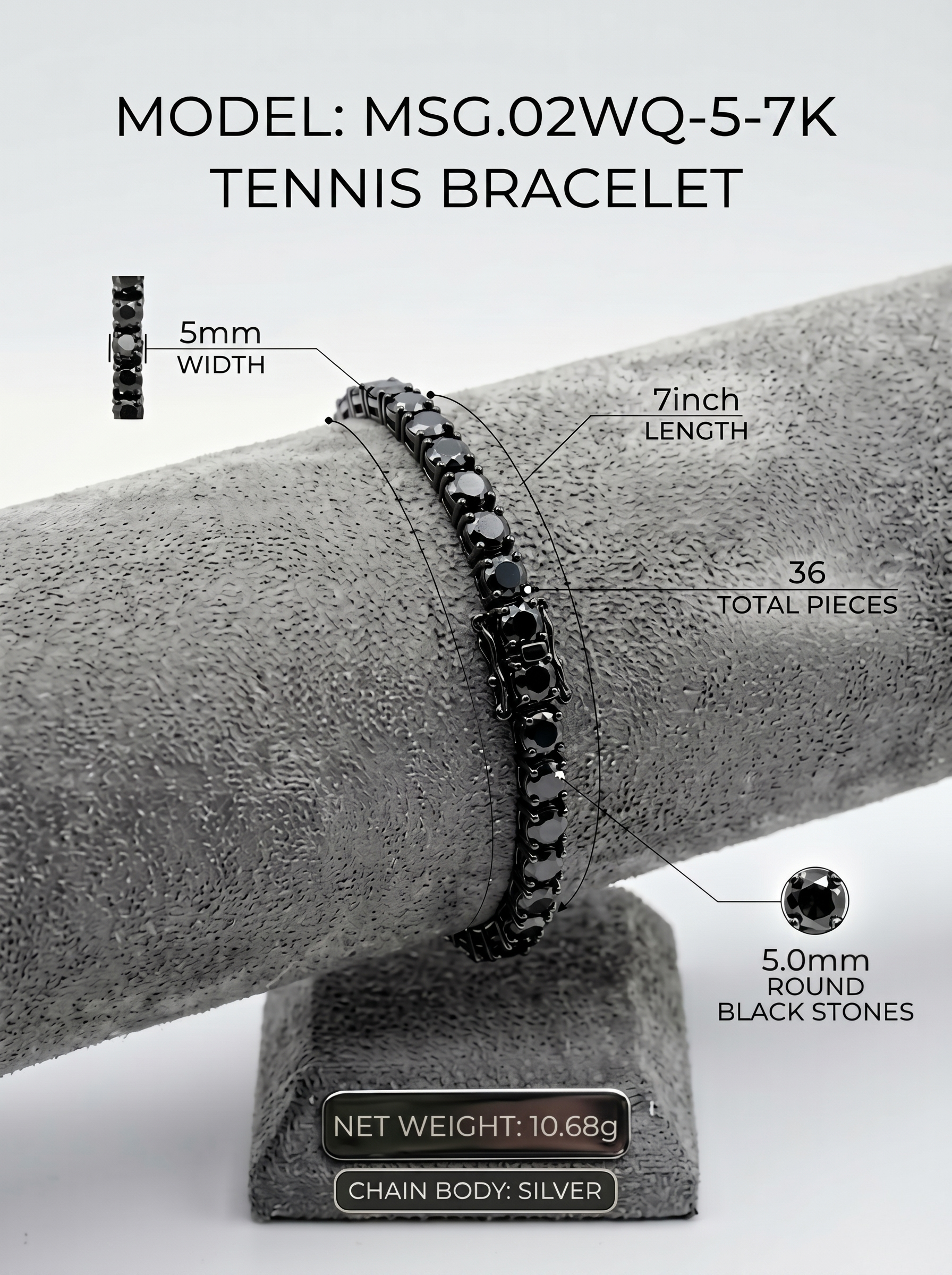 3mm Black-Plated Moissanite Tennis Bracelet | Obsidian Shield | TARA AYARH LUNE