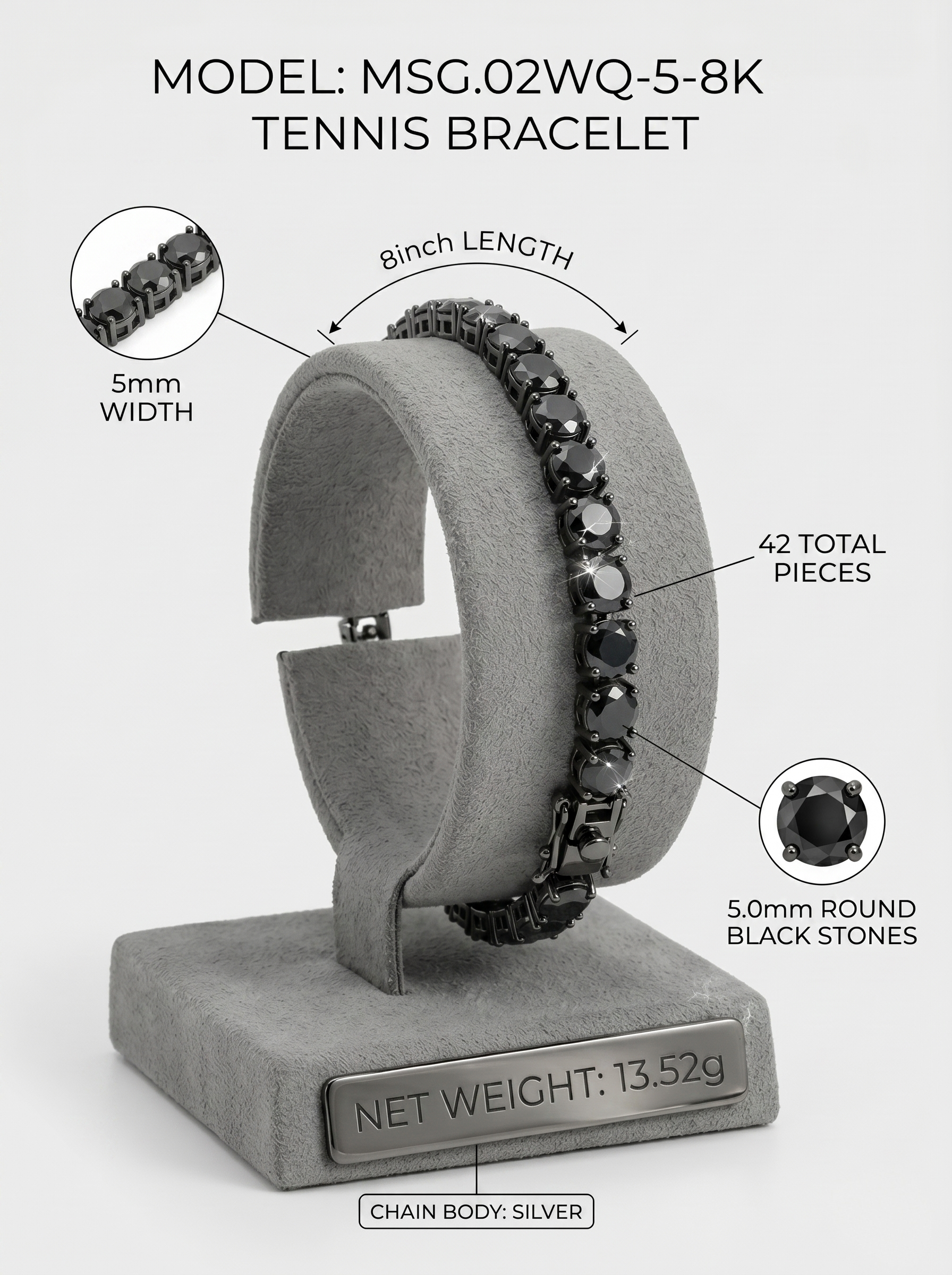 3mm Black-Plated Moissanite Tennis Bracelet | Obsidian Shield | TARA AYARH LUNE