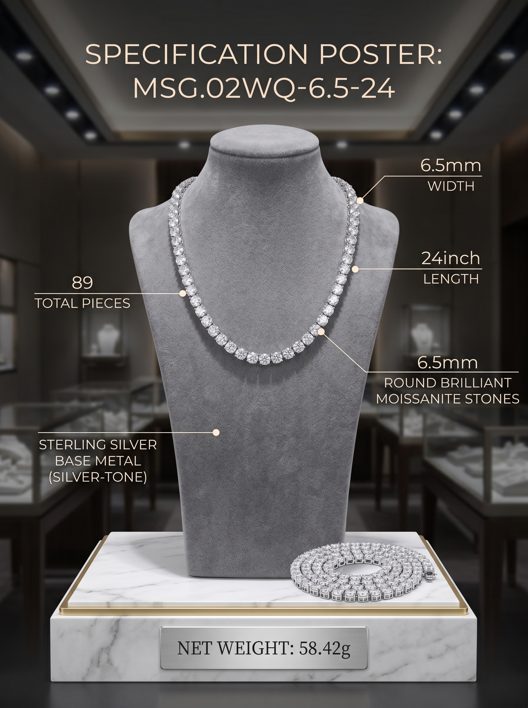4mm Bold Moissanite 24-Inch Tennis Chain | Empire Circuit | TARA AYARH LUNE