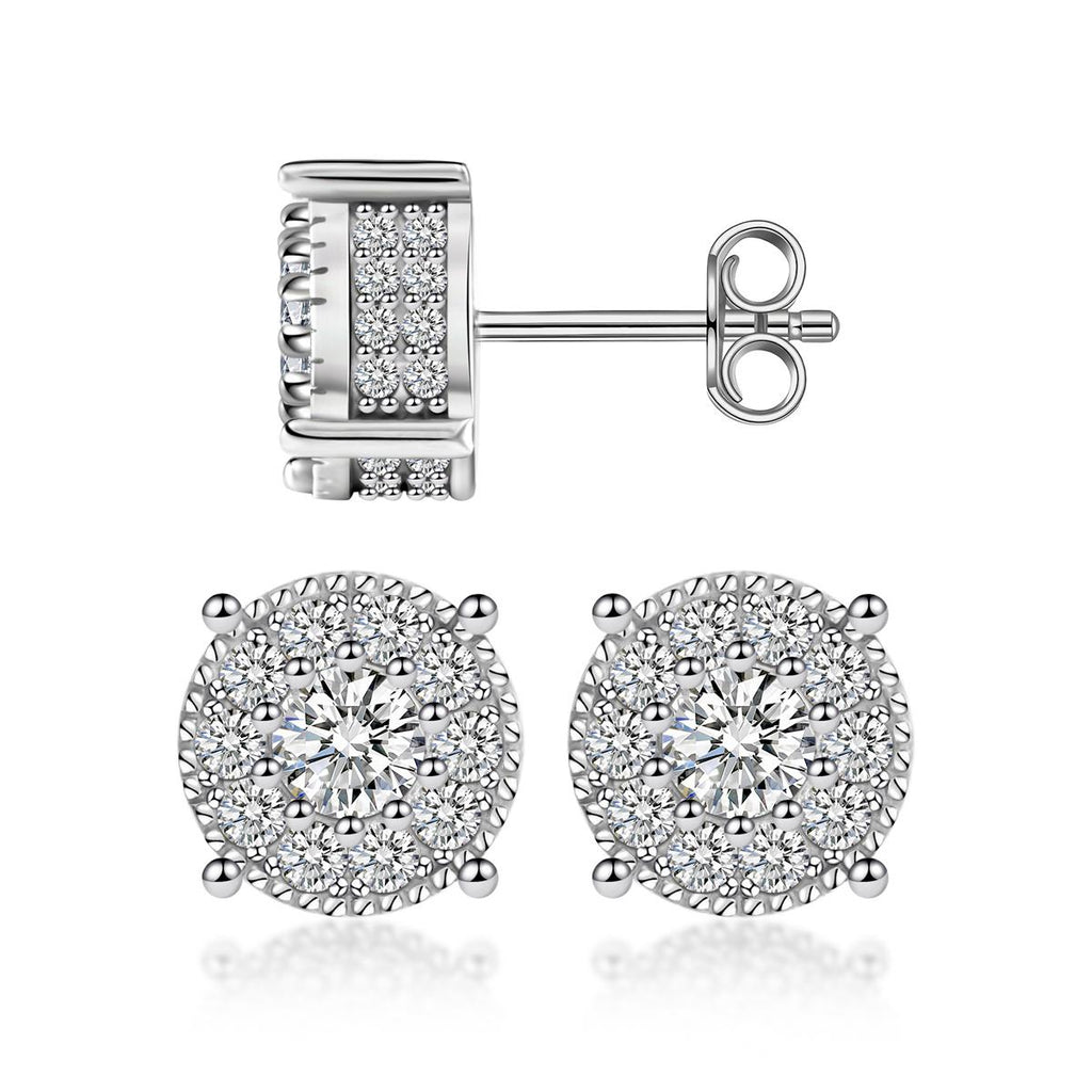 1ctw Round Moissanite Double-Layer Cake Stud Earrings | 18K Gold Pavé Sunburst | TARA AYARH LUNE