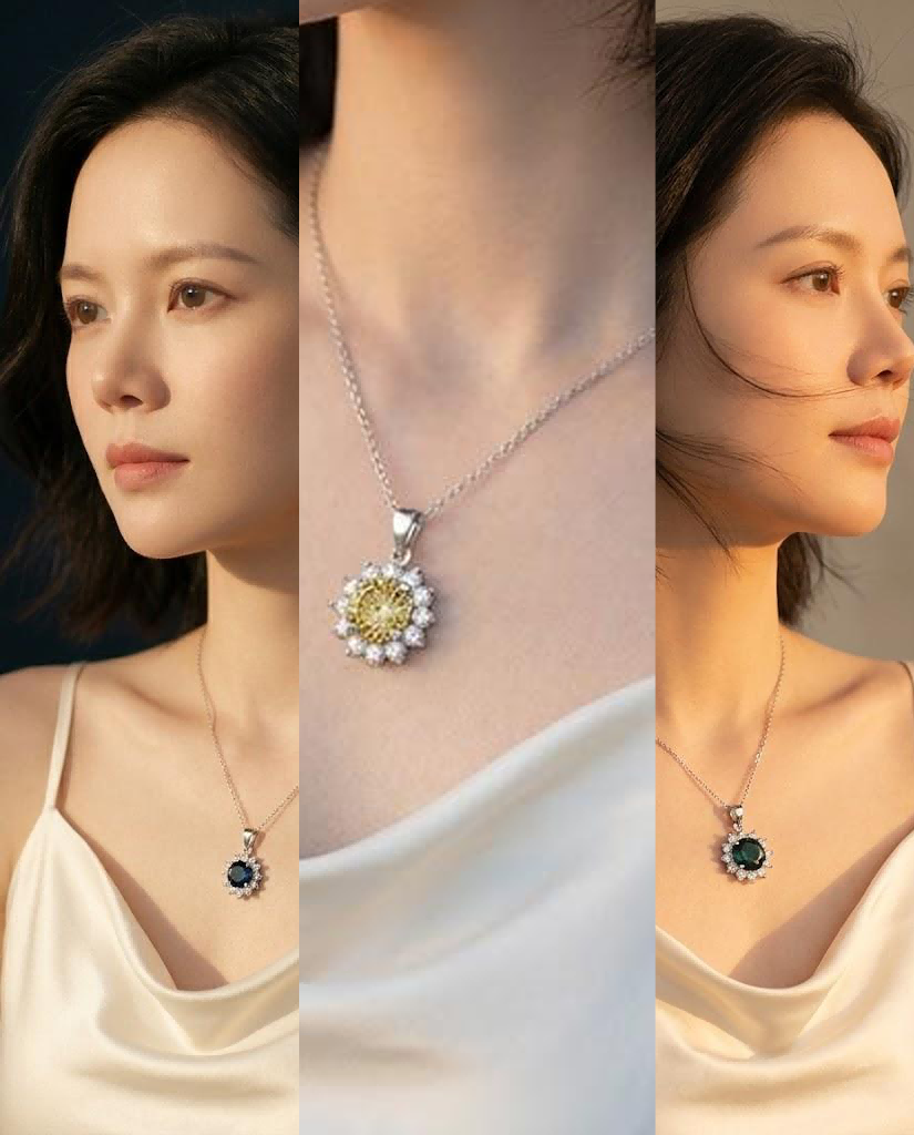 3ct Round-Cut Moissanite Pendant Necklace | Solar Bloom | TARA AYARH LUNE