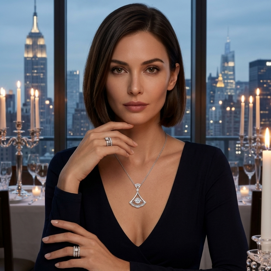 1ct Round-Cut Moissanite Art Deco Fan Pendant Necklace | Gala Muse | TARA AYARH LUNE
