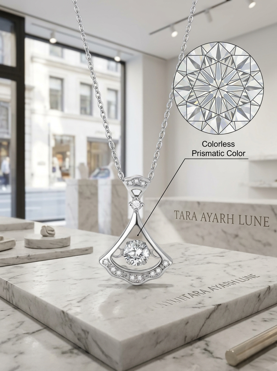 1ct Round-Cut Moissanite Art Deco Fan Pendant Necklace | Gala Muse | TARA AYARH LUNE