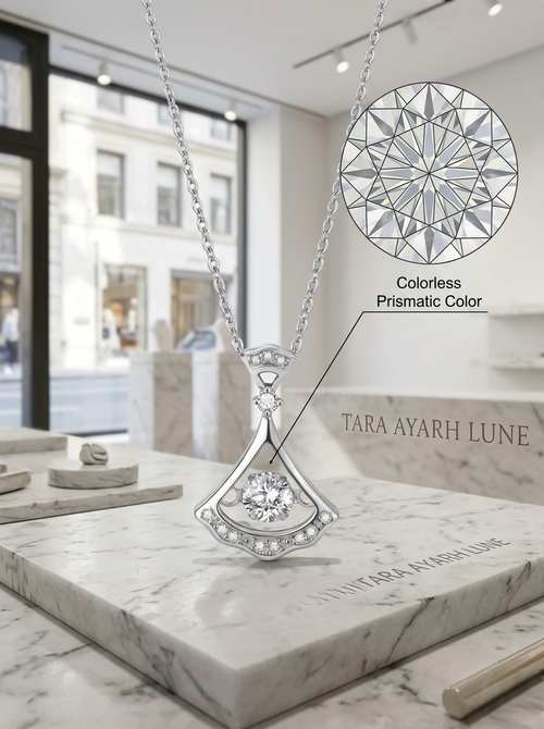 1ct Round-Cut Moissanite Art Deco Fan Pendant Necklace | Gala Muse | TARA AYARH LUNE