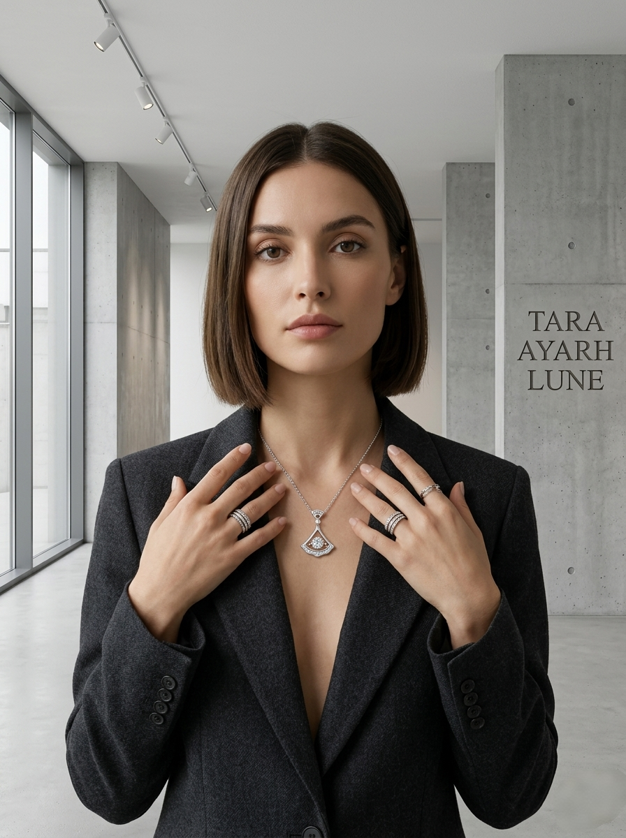 1ct Round-Cut Moissanite Art Deco Fan Pendant Necklace | Gala Muse | TARA AYARH LUNE