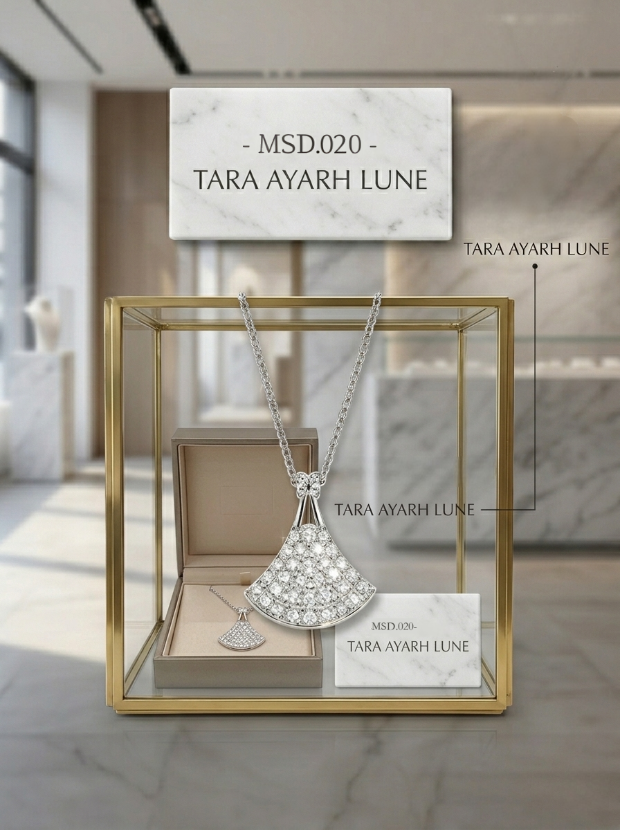 Pavé Round-Cut Moissanite Art Deco Fan Pendant Necklace | Fluid Mosaic | TARA AYARH LUNE