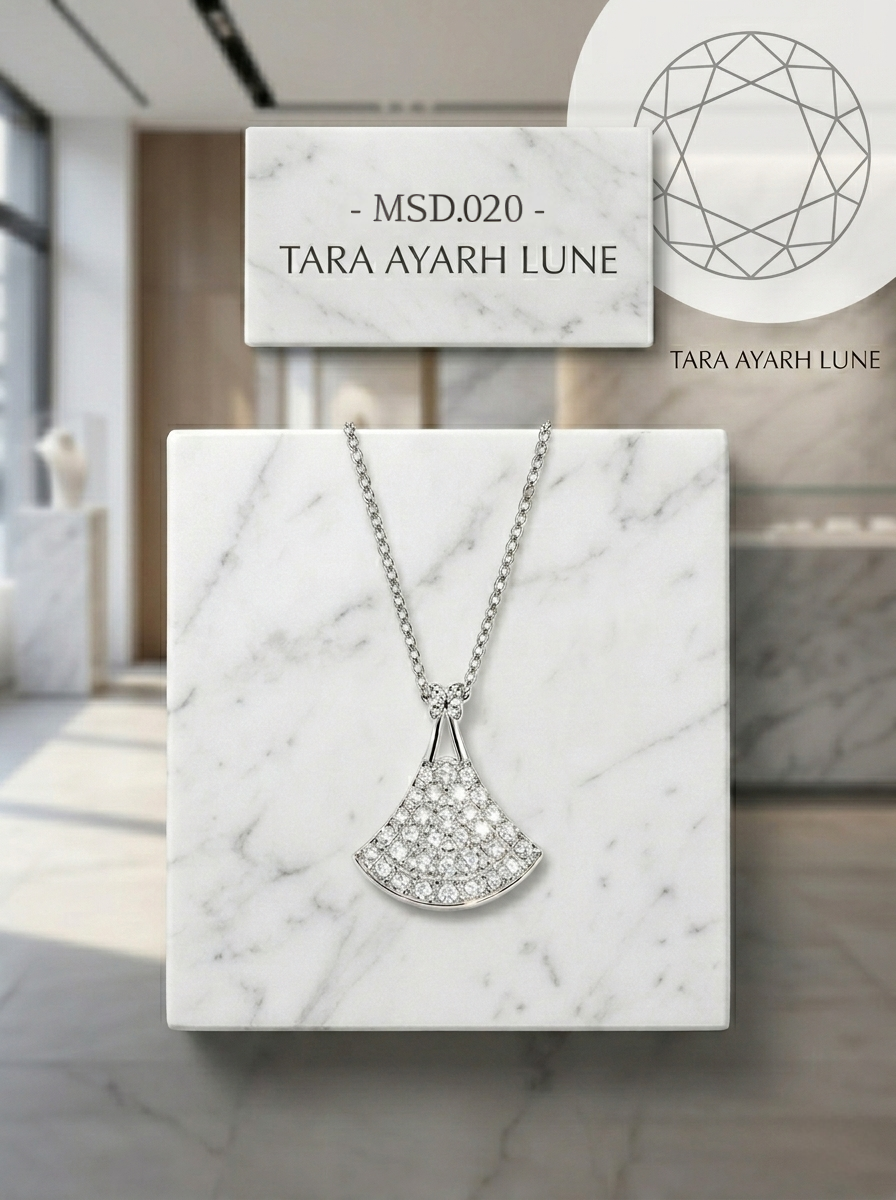 Pavé Round-Cut Moissanite Art Deco Fan Pendant Necklace | Fluid Mosaic | TARA AYARH LUNE