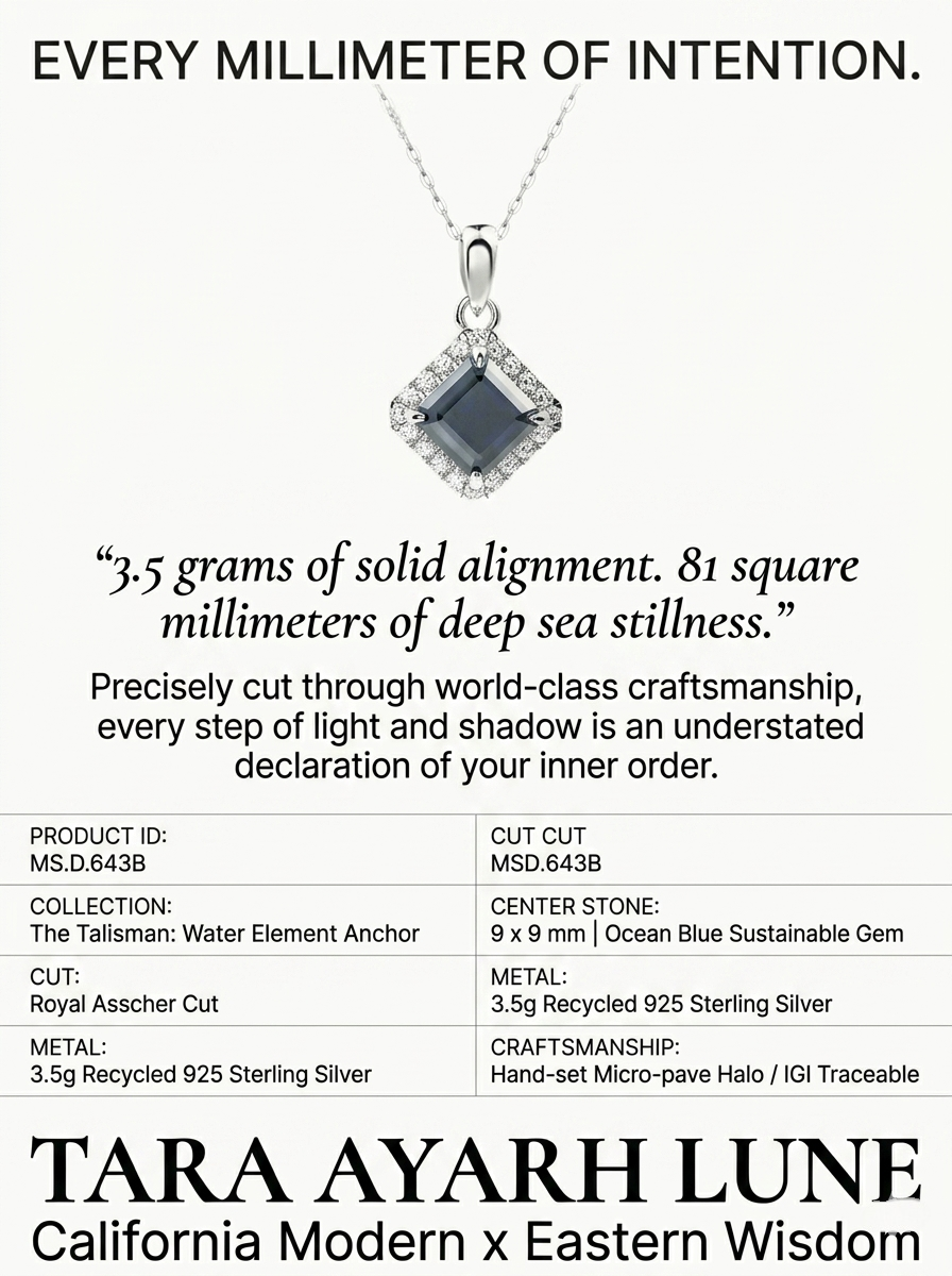 Asscher-cut moissanite pendant lifestyle banner — California modern luxury | TARA AYARH LUNE