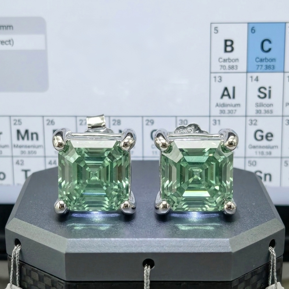 2ctw Asscher-cut white moissanite stud earrings — stellar white, hall-of-mirrors effect | TARA AYARH LUNE