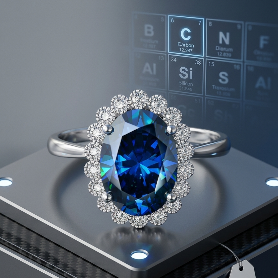 6ct Oval-Cut Moissanite Starburst Halo Ring | Solaris High-Voltage Brilliance | TARA AYARH LUNE