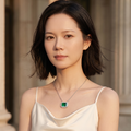 Emerald-Cut Green Moissanite Art Deco Halo Pendant Necklace | Art Deco Verdure | TARA AYARH LUNE