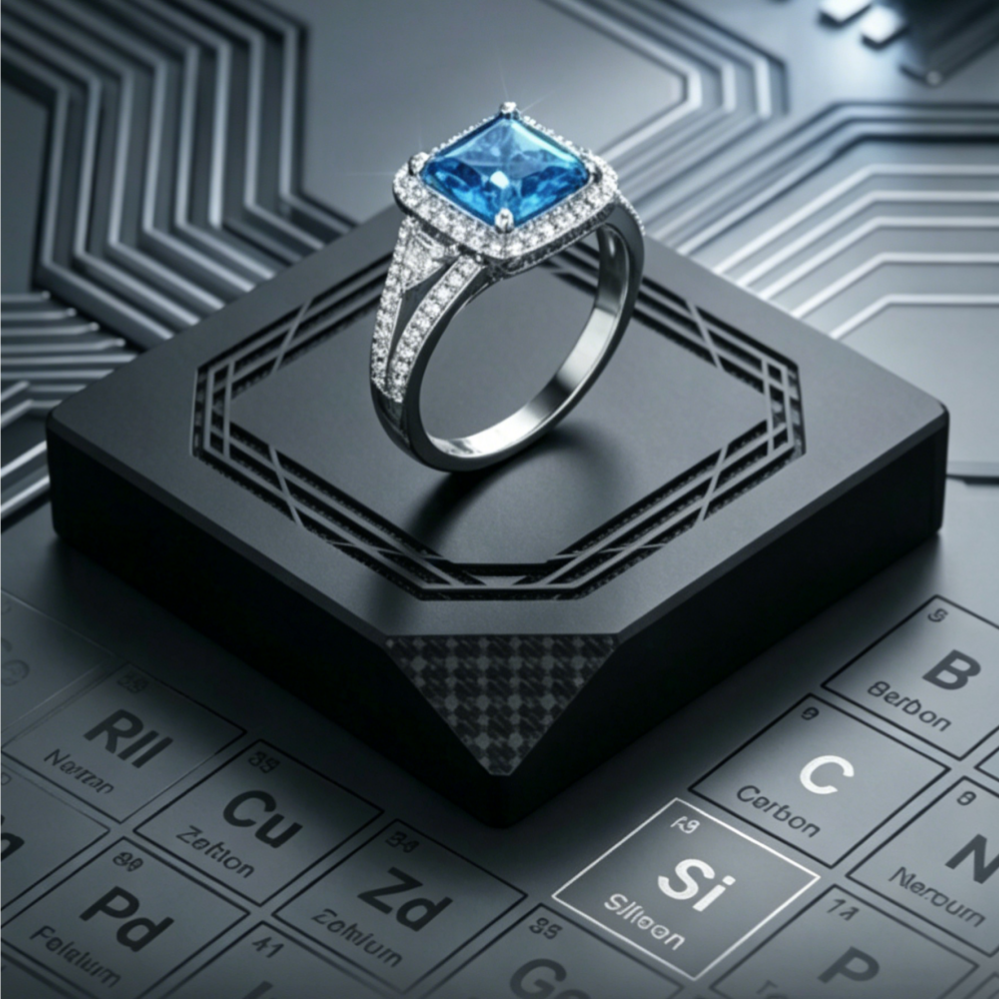 3ct Princess-Cut Moissanite Halo Ring | Cyber-Glow Scientific Brilliance | TARA AYARH LUNE