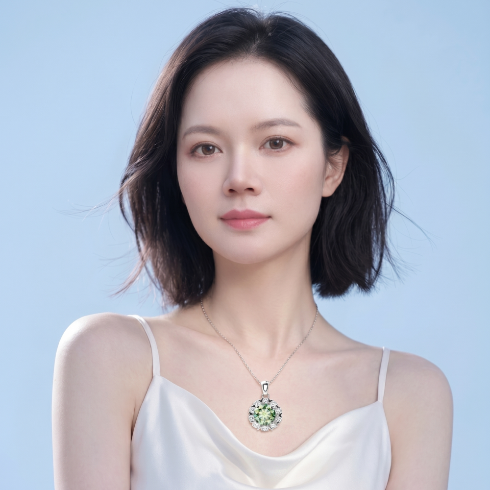 5ct Round-Cut Mint Green Moissanite Heavyweight Statement Pendant Necklace | Sovereign Mint | TARA AYARH LUNE