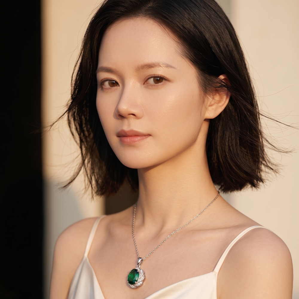 2ct Oval-Cut Green Moissanite Twisted Halo Pendant Necklace | Twisted Canopy | TARA AYARH LUNE