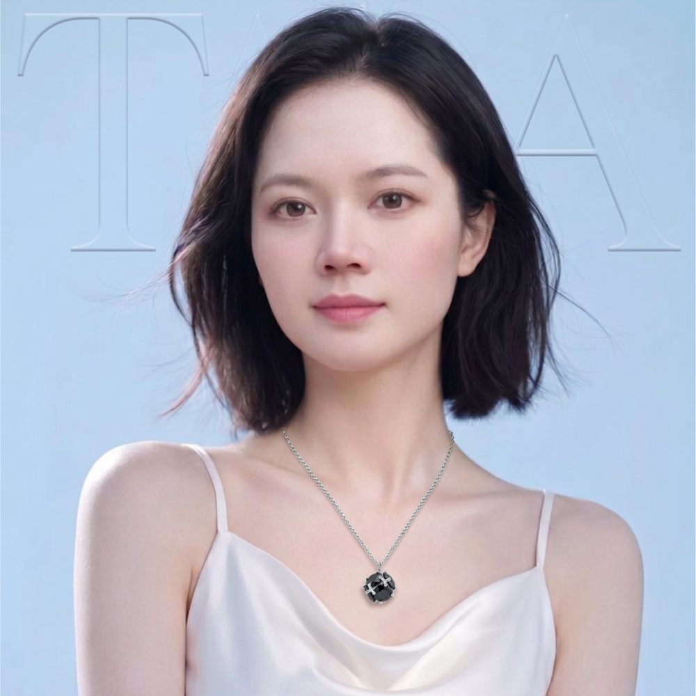 1ct Round-Cut Black Moissanite Geometric Cage Pendant Necklace | Obsidian Cage | TARA AYARH LUNE