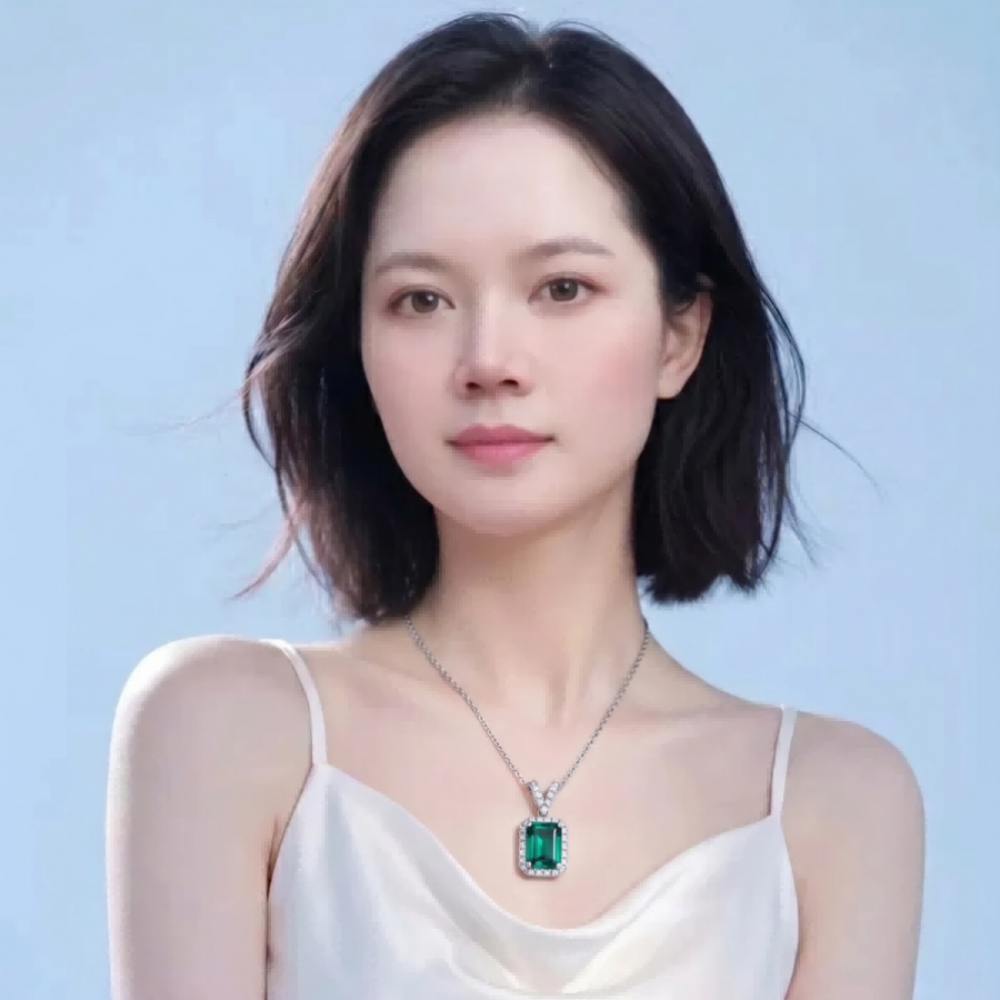 5×7mm Emerald-Cut Green Moissanite V-Pendant Necklace | Element of Fire | TARA AYARH LUNE