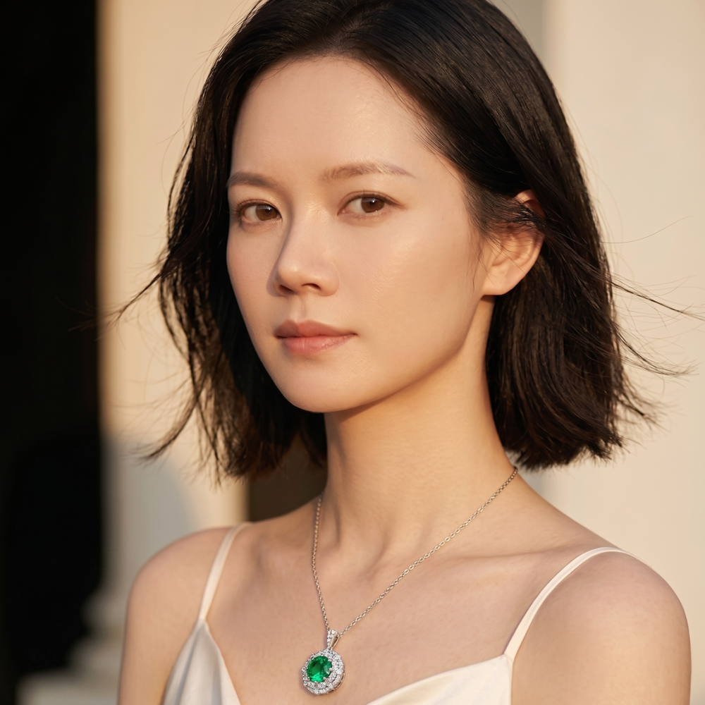 3ct Green Moissanite Vintage Openwork Halo Pendant Necklace | Verdant Lace | TARA AYARH LUNE