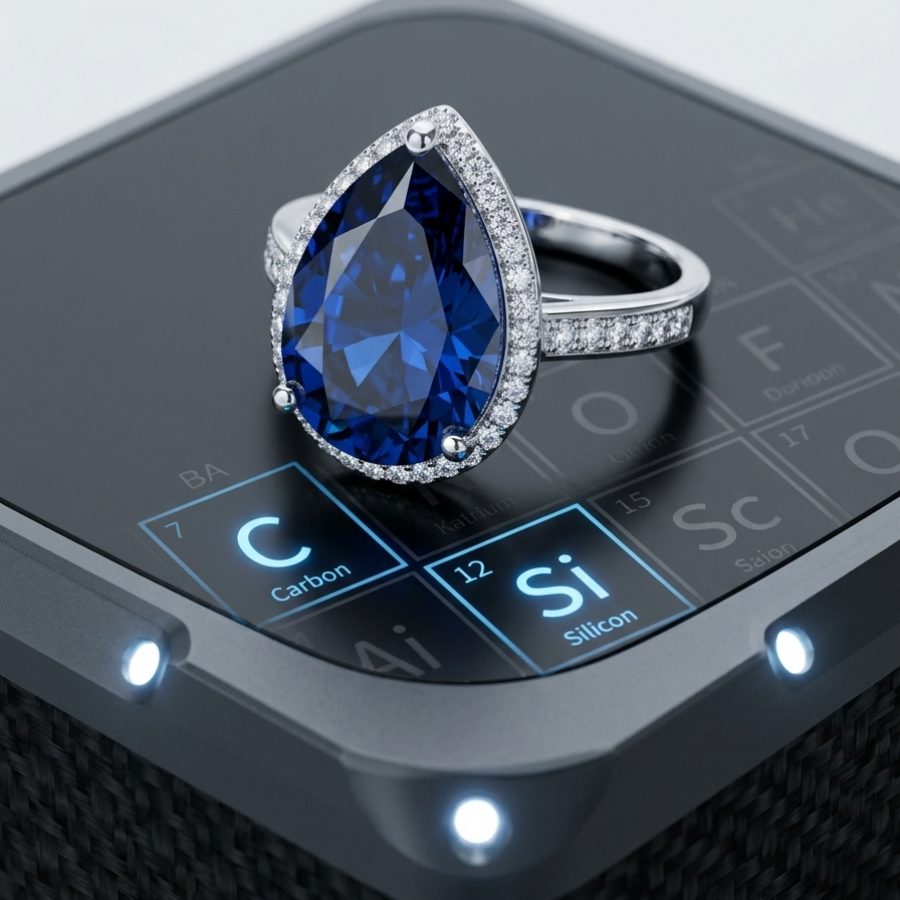 5ct Pear Cut Moissanite Radiant Halo Ring | Apex Tear Ultra-Luxe Pavé Edition | TARA AYARH LUNE