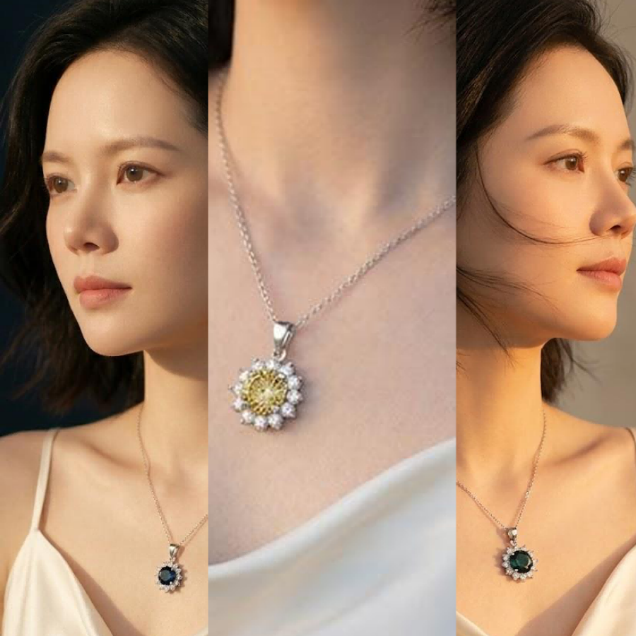 3ct Round-Cut Moissanite Pendant Necklace | Solar Bloom | TARA AYARH LUNE