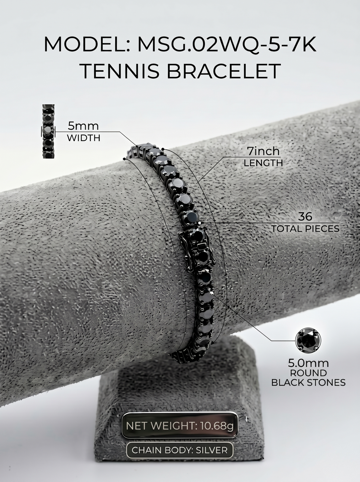 5mm black-plated moissanite tennis bracelet display — MSG.02WQ-5-7K | TARA AYARH LUNE
