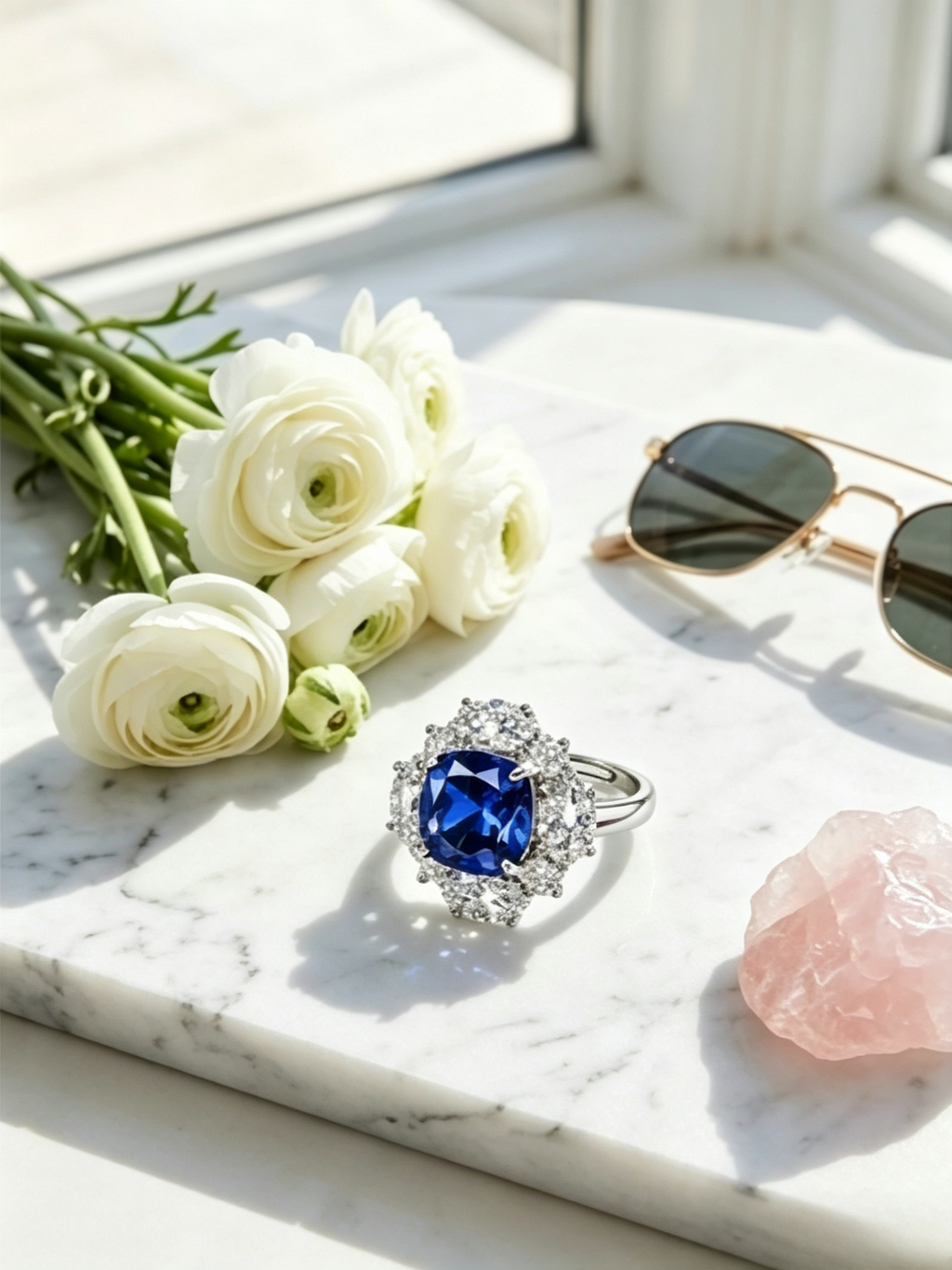 2.5ct blue moissanite cushion ring — VVS1 clarity, iconic royal aesthetic, conflict-free | TARA AYARH LUNE