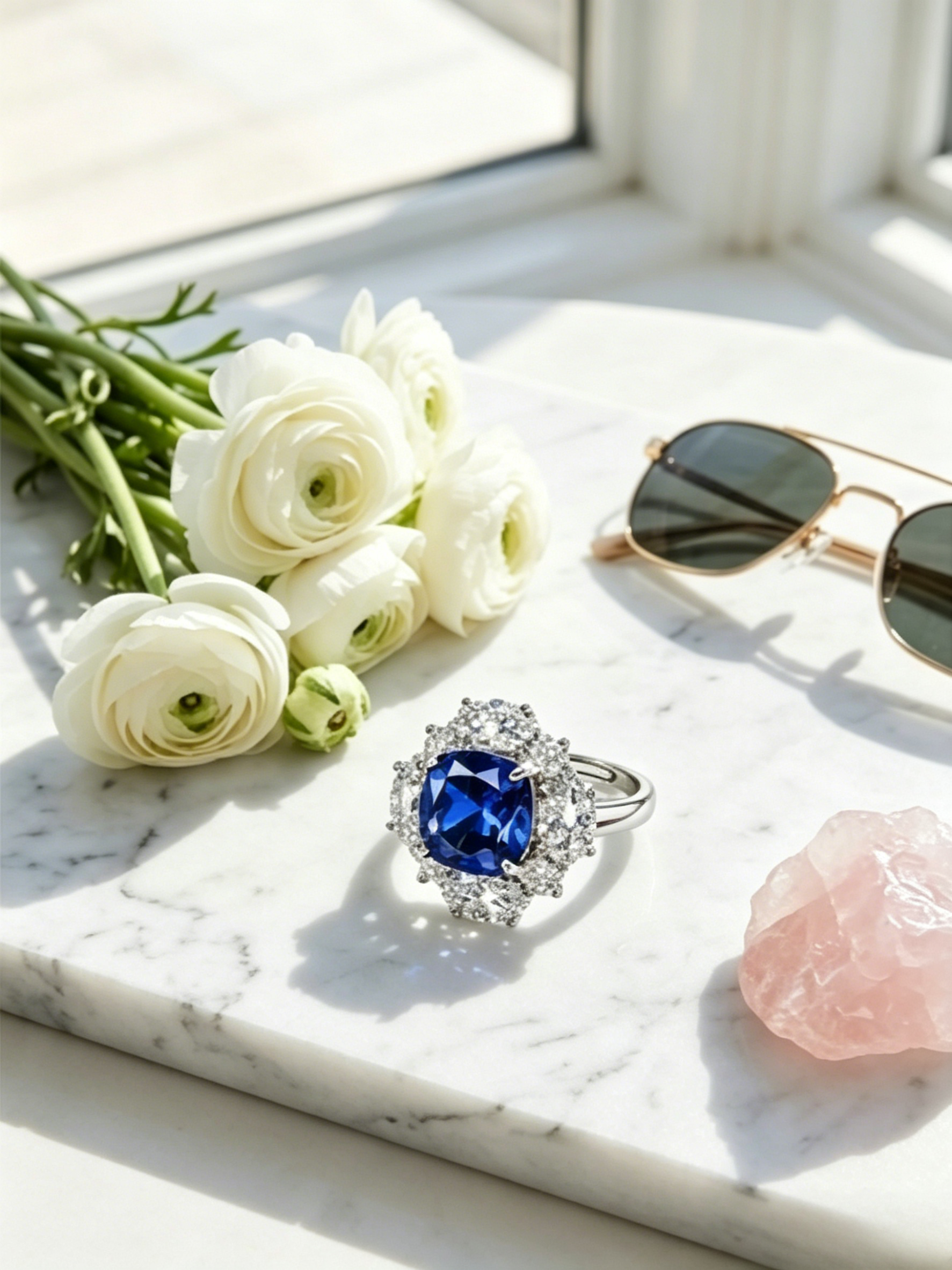 2.5ct blue moissanite cushion ring — VVS1 clarity, iconic royal aesthetic, conflict-free | TARA AYARH LUNE