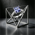 7mm blue moissanite princess-cut solitaire ring — 2ct violet-blue twilight hue, pavé band | TARA AYARH LUNE