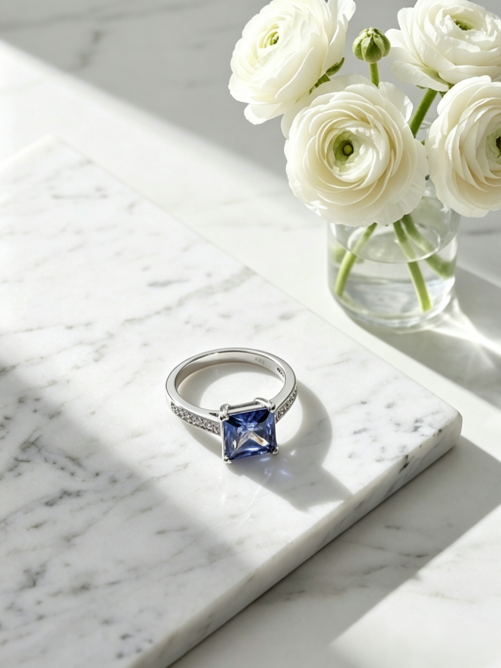 2ct blue moissanite princess ring — rare twilight color, alternative luxury lab-grown | TARA AYARH LUNE