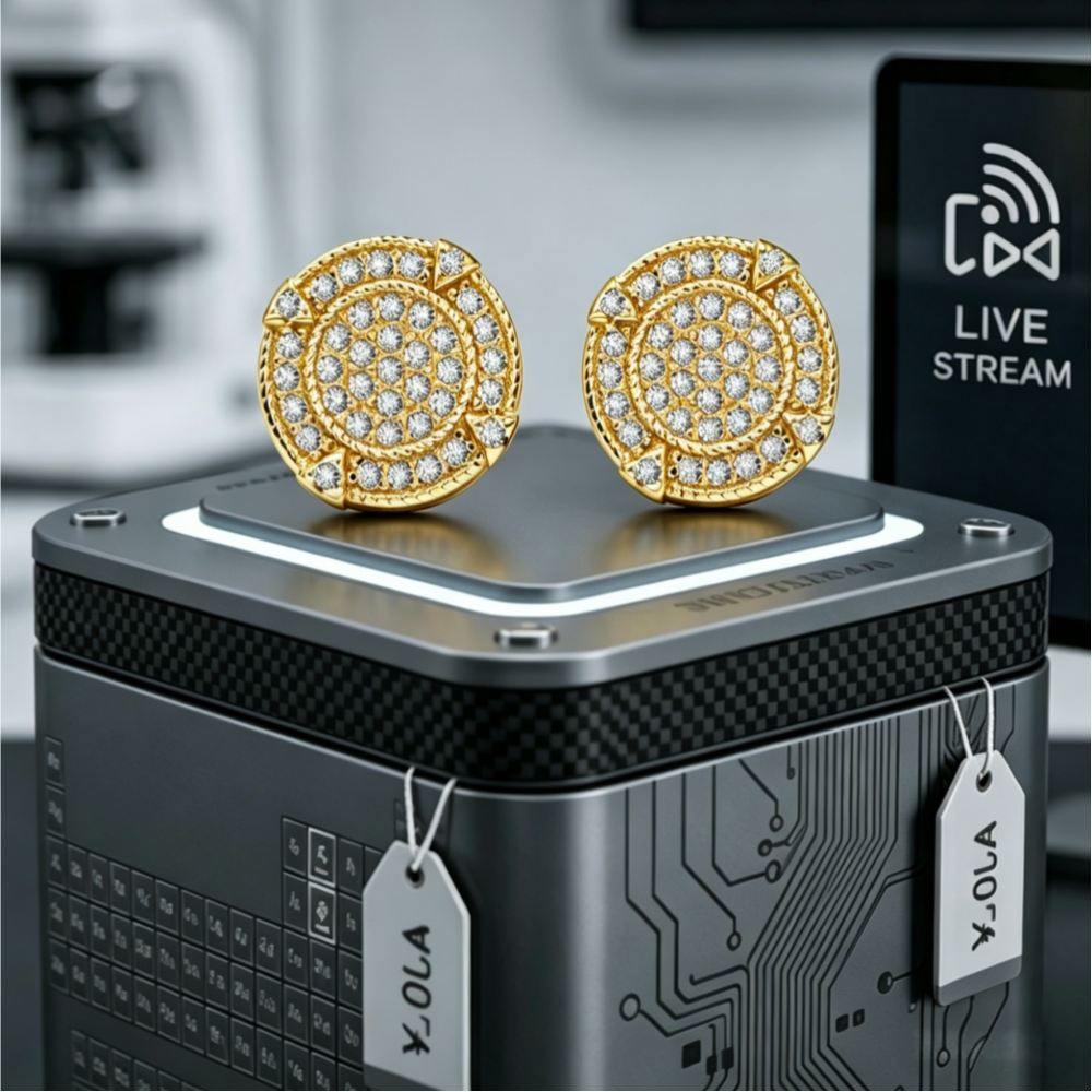 Brilliant-cut moissanite disc stud earrings — 14K gold finish, heart & arrows cut | TARA AYARH LUNE
