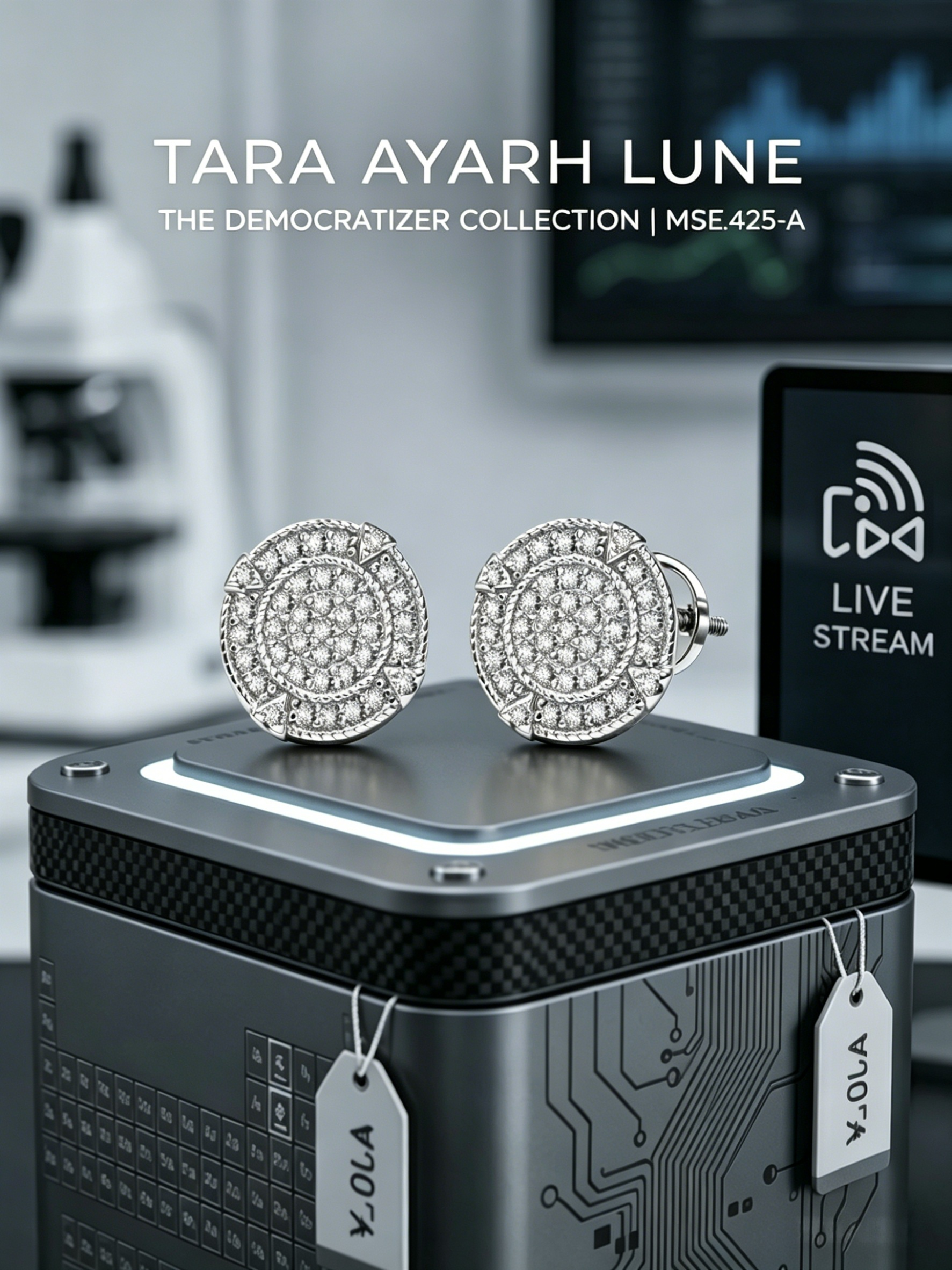 Brilliant-cut moissanite disc stud earrings — classic silver, rhodium-plated S925 | TARA AYARH LUNE