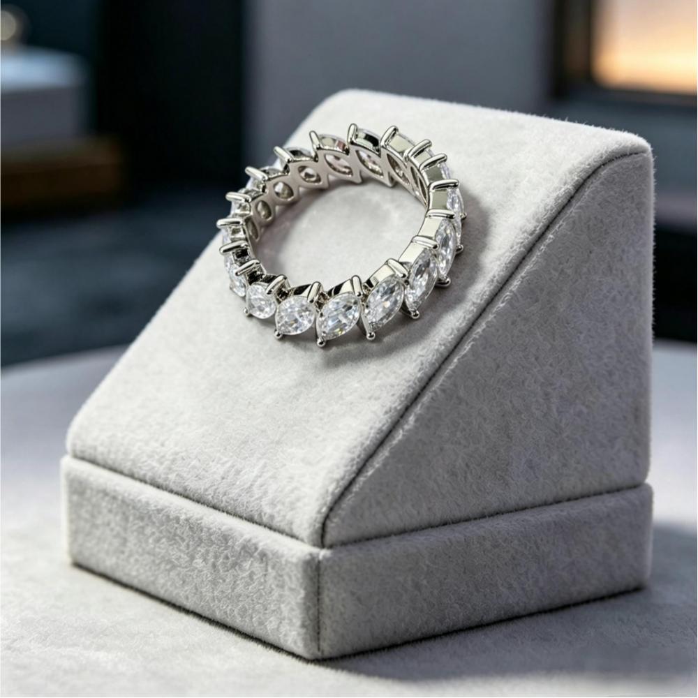 Colorful moissanite eternity wedding band MSR404 — white silver, full eternity | TARA AYARH LUNE