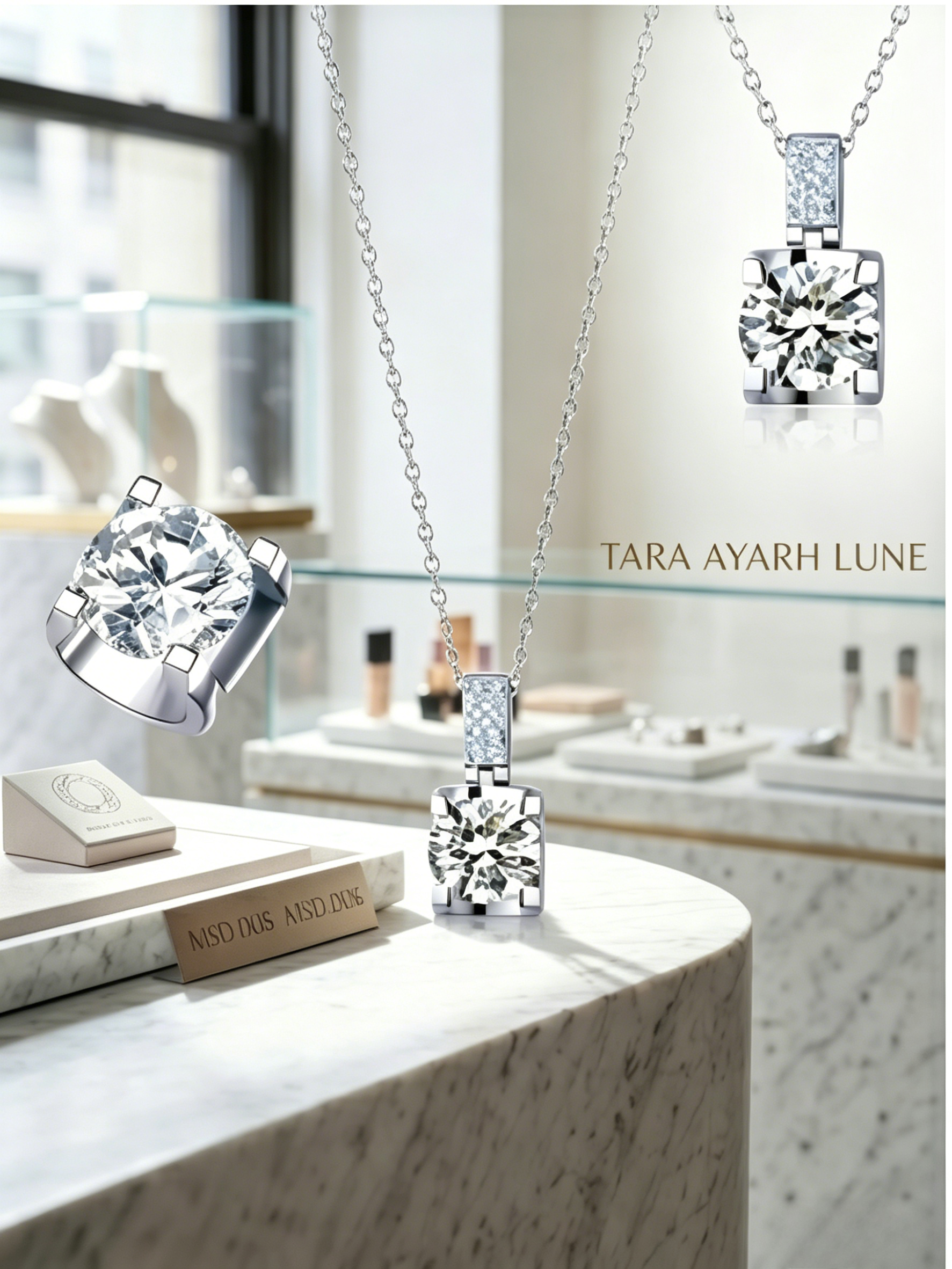 1ct Round-Cut Moissanite Dual Halo Pendant Necklace | Rhodium-Plated Silver | TARA AYARH LUNE