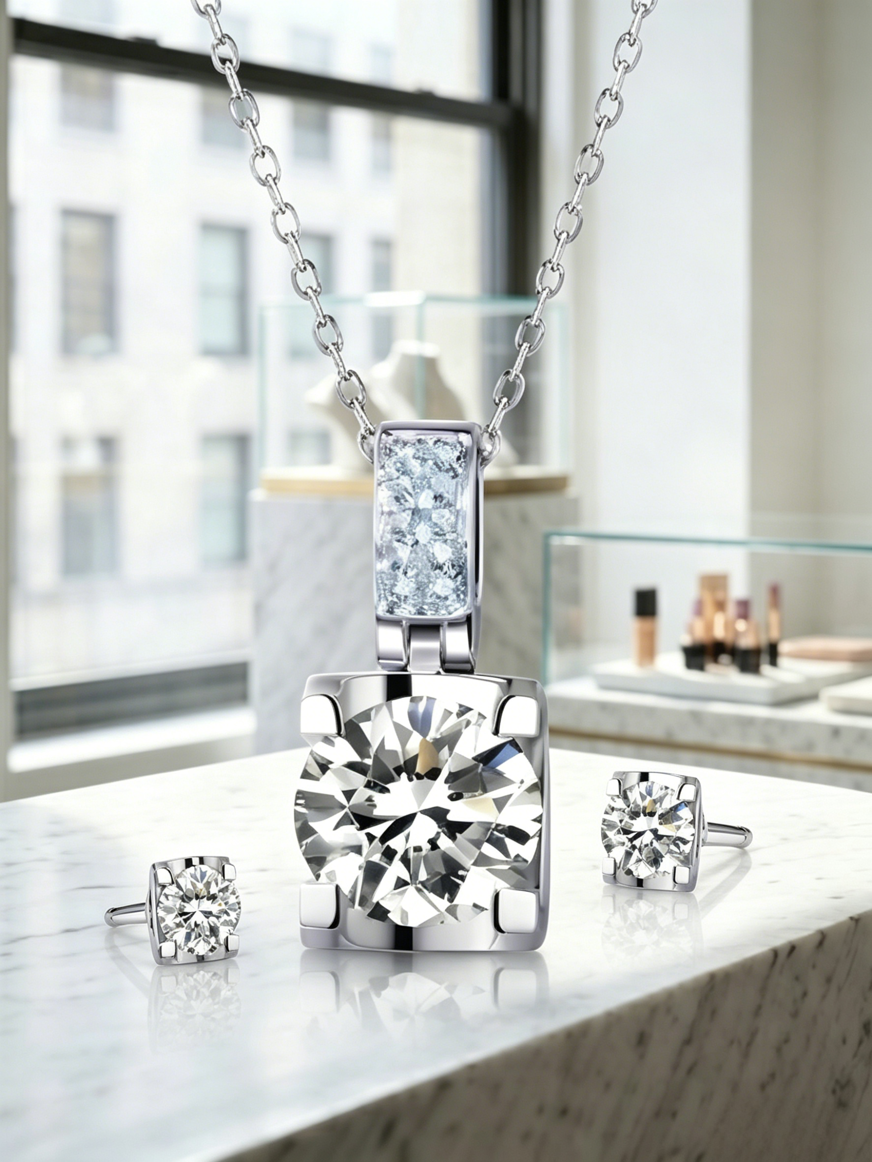 1ct Round-Cut Moissanite Dual Halo Pendant Necklace | Rhodium-Plated Silver | TARA AYARH LUNE