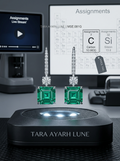 2ctw emerald-cut blue moissanite drop earrings — crosshair drop design, art-deco pavé | TARA AYARH LUNE