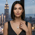 1ct Emerald-Cut Moissanite Halo Pendant Necklace | Cube Frame | TARA AYARH LUNE
