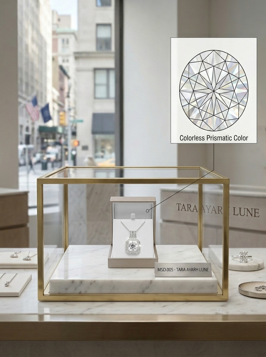 1ct Emerald-Cut Moissanite Halo Pendant Necklace | Cube Frame | TARA AYARH LUNE