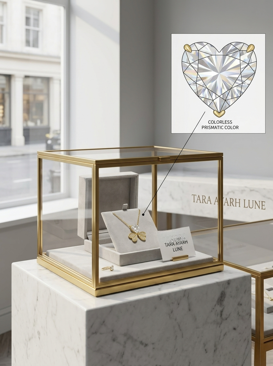 Heart-Cut Moissanite Clover Pendant Necklace | Golden Heartbeat 14K Gold Pavé Setting | TARA AYARH LUNE