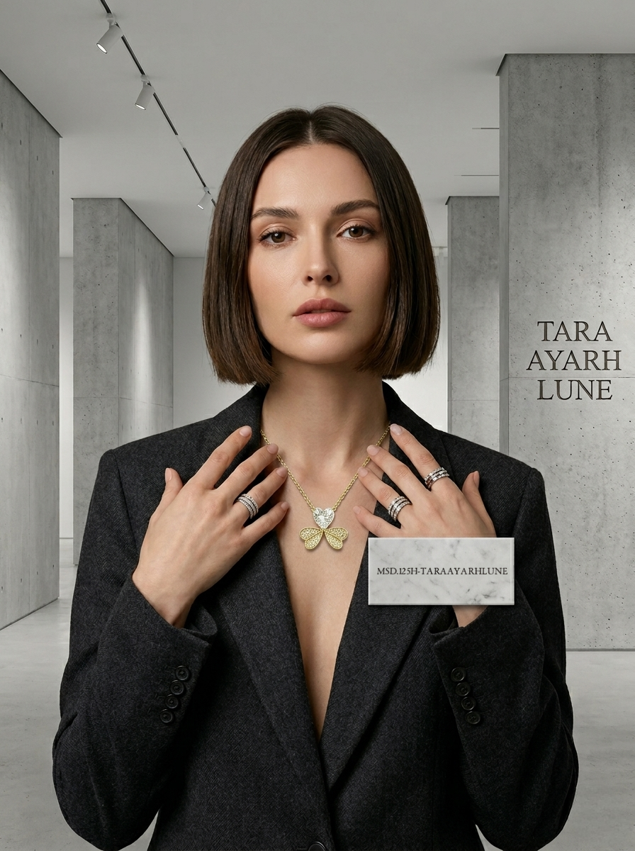 Heart-Cut Moissanite Clover Pendant Necklace | Golden Heartbeat 14K Gold Pavé Setting | TARA AYARH LUNE