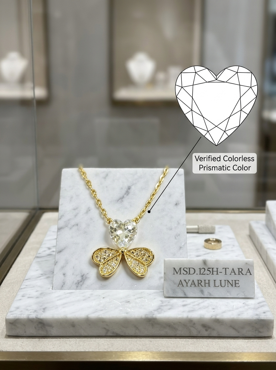 Heart-Cut Moissanite Clover Pendant Necklace | Golden Heartbeat 14K Gold Pavé Setting | TARA AYARH LUNE