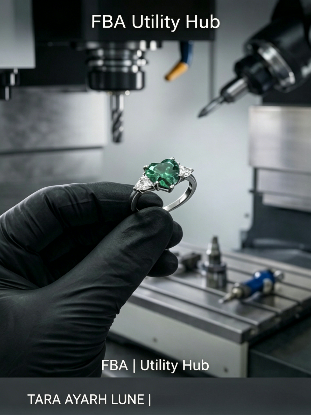 2.4ct heart-cut moissanite trilogy ring dark display — lab-grown VVS1, 925 sterling silver | TARA AYARH LUNE